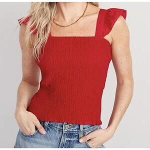 NWT Old Navy Robbie Red Smocked Fitted Ruffle Blouse Women's Size Small